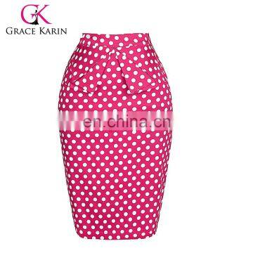 Grace Karin Occident Women Hips Wrapped Short Cotton Pencil Vintage Polka Dots Skirt CL008928-3