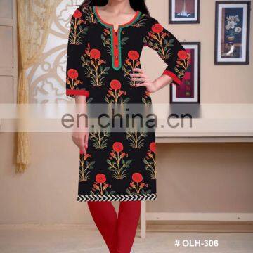 Ethnic printed cotton black & yellow printed tunic / Womans famous design pattern kurits