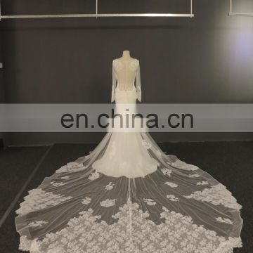 2017 Expo Latest Design Long Sleeve Sexy Back Mermaid Bridal Dress Long Lace Train Tiamero 1A1154