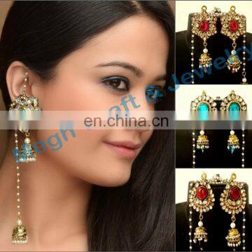 Indian Kundan Earrings-Wholesale Bollywood Style Kashmiri Earrings-Pakistani Bridal Kundan Earrings-Kundan Kashmiri Earring 2015