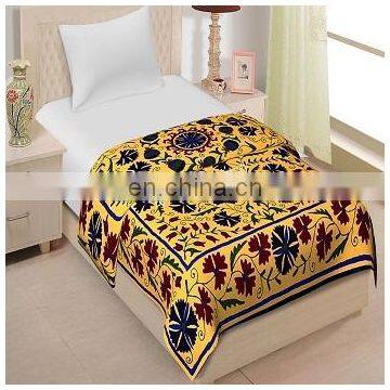 Embroidered suzani bed cover Bedspread Cotton Bed Sheet Wall Hanging Yellow Colo