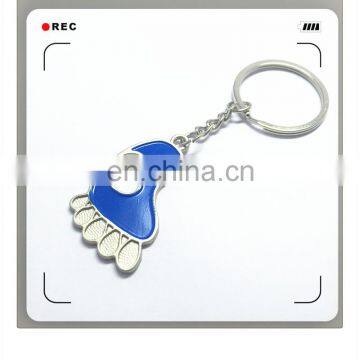 Hand made feet shape metal keychains with blue color