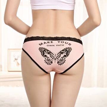 Yun Meng Ni Sexy Underwear Soft Lace Waist Belt Girls Briefs Back Butterfly Print Cotton Panties