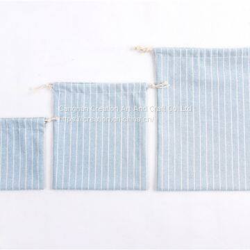 Stripe Cotton Linen Drawstring Candy Storage Bag Eco Gift Pouch photo-5