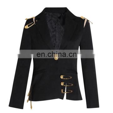 TWOTWINSTYLE Hollow Out Patchwork Lace Up Notched Long Sleeve Slim Elegant Women's Blazer