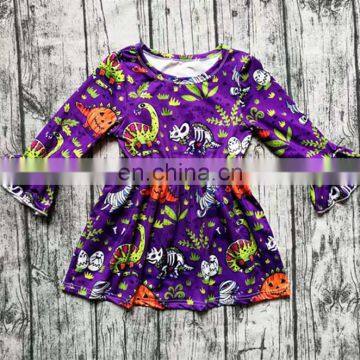 Halloween green orange dress baby girls long sleeves mouse pumpkin bow clothing boutique kids wear