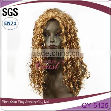 Cheap middle parting dance girl golden blonde big curly wig