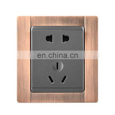 Type 86 AU Standard 5 pin Wall Socket 16A Zinc Alloy Panel Copper Wire Drawing Socket And Switches Electrical