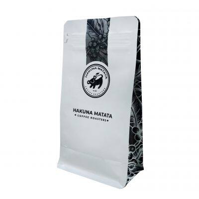 Package 12oz Resealable Box Pouch Coffee Bag With Valve Flat Bottom Zipper Spot UV Matte White Coffee Bag Food Storage Packaging photo-5