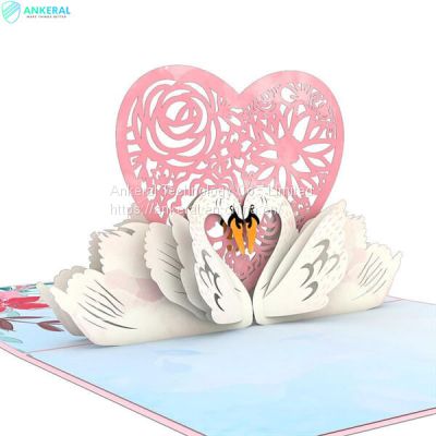 Love Heart Swans 3D Folding Card Romantic Valentine’s Day Card Best Gift for My Wife