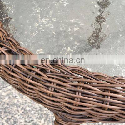 Indoor & Outdoor PE Rattan Round Side Table End Table With Glass Top, Brown Patio Garden Furniture for Sale photo-3