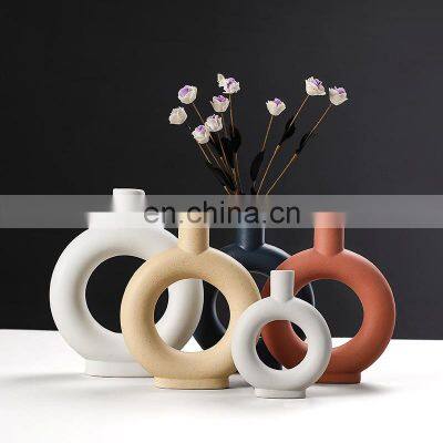 Nordic Ceramic Candle Holders Ins Creative White Flower Arrangements Donut Ceramic Vase For Home Decor Interior Decoration photo-4