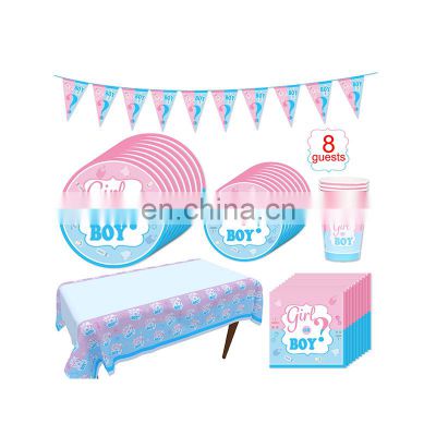 Disposable blue kiddies theme birthday party disposable napkin cutlery paper set plate tray cup