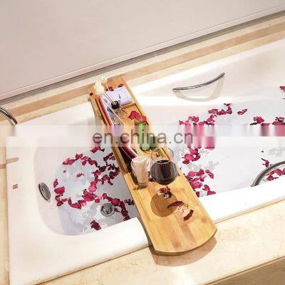 Customized 100% Natural Organic Premium Bathroom Bamboo Bathtub Caddy Tray