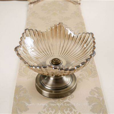 Golden Plated Decorative Table Display Serving Tray Gold Glass Crystal Cake Desert Bowl Fruit Stand Plate