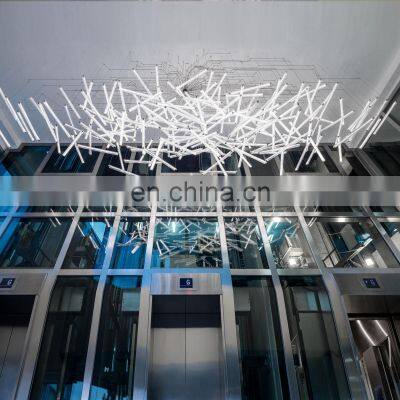 Modern Custom Hotel Entrance Long Coloured Art Deco Glass Tube Pendant Chandelier Lighting Fixture