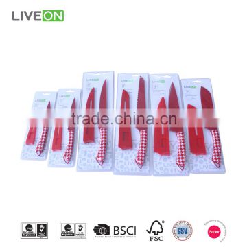 New Design Red Blade Non Stick Knife Set with PP Sheath