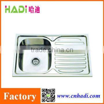 single bowl polished stainless steel kitchen sink with drain board HD8050A