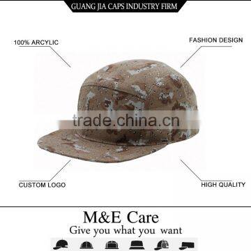 100% Arcylic Flat Brim 5 Panel Camo Military Snapback Cap Wholesale
