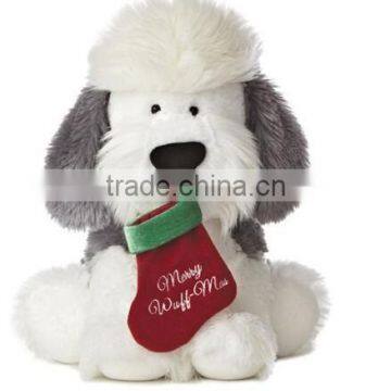 Merry Christmas Dog with Christmas Sock in Its Mouth/New Arrival Christmas Gifts Bag with Stuffed Animal Toy