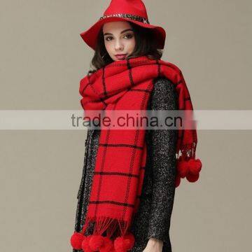 New Design Checked Plaid Acrylic Ball Fashion Ladies Winter Scarf photo-4
