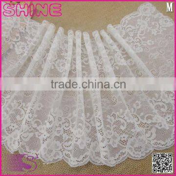 China Factory Fashion New Design Wide 8.67" Eslatic White Soft Spandex Nylon Warp Knitted lace wedding dresses