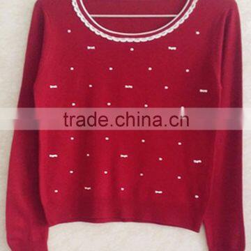 Long sleeve knitting wear embroidered sweatershirt pullover for lady