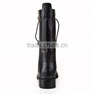 Fashion Ladies Black Real Leather Flat Heel Tie Up Half Boot photo-6