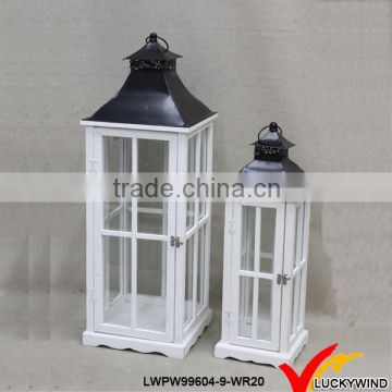 Metal Black Top White Antique Square Wooden Candle Lantern