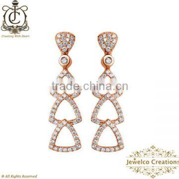 14K Rose Gold Pave Diamond Earring, Diamond Designer Earrings, Fine Gold Jewelry, Handmade Gold Earrings, Diamond Jewelry