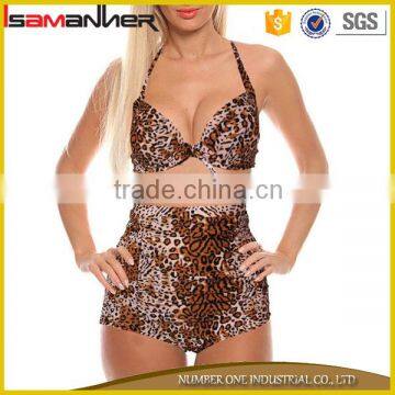 S-4XL big size trendy halter leopard sexy lady swimwear high waist