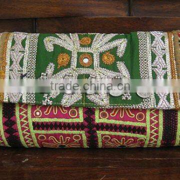 Vintage Indian Embroidered Colorful Clutch / Tribal Banjara Hand Embroidered Handbag/ Boho ethnic Tribal Purse