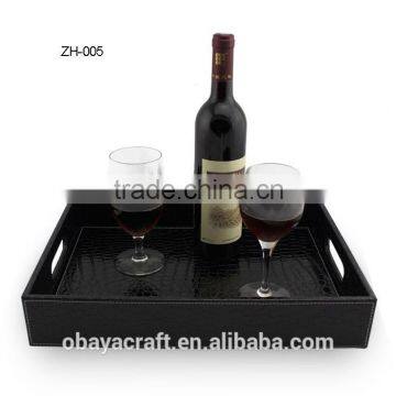 CUSTOM LOGO LUXURY LEATHER WOODEN WINE TRAY