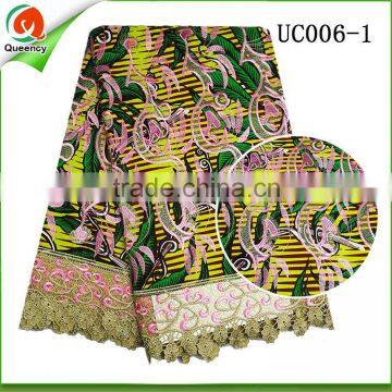 wholesale ankara african wax prints fabric with high quality gold guipure cord lace hollandis wax fabric textile