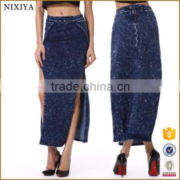 Sexy High Slit Summer Denim Skirt Long Denim Skirt Girls Denim Skirt