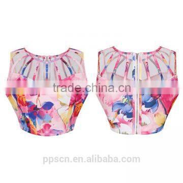 Fashion design Summer Sexy Flower Printing Fresh Ladies plain crop tops wholesale