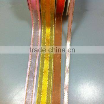 Fashion Golden Side Wired Organza Ribbon