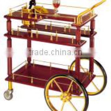 three layer wooden pillar Luxury hotel wood wine liquor trolley service cat for hotel or restaurant