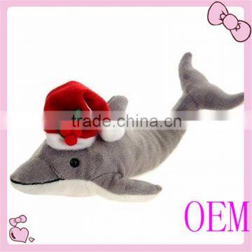 High quality soft christmas dolphins toy with Christmas hat