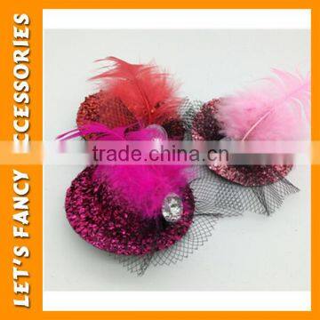 PGHD0690 Wholesale Mixed Color Mini Glitter Hats Feather Hair Clips for Kids photo-2