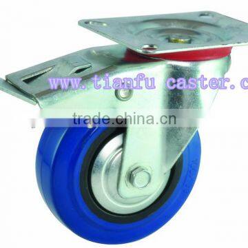 top plate swivel industrial blue rubber caster, swivel with total brake and lock                        
                                                Quality Choice