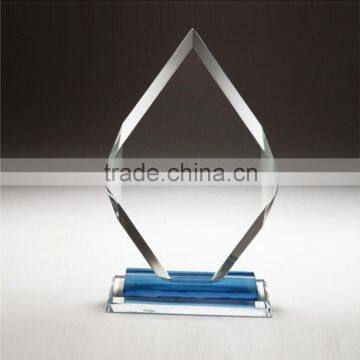 New arrival personalized blank diamond shape glass award with double base