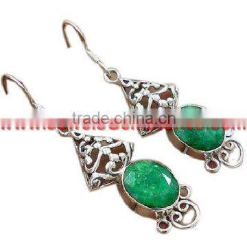 Emerald, silverSilver earring, 925 Sterling Silver Jewelry, Gemstone Silver earring