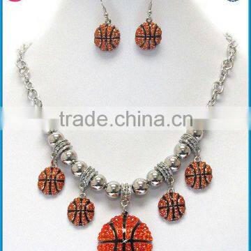Wholesale Rhinestone Sports Jewelry Basketball Penant Necklace Earring Set