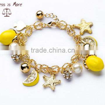 Simple Alloy Charm Bracelets orange beads gold bracelet for kids