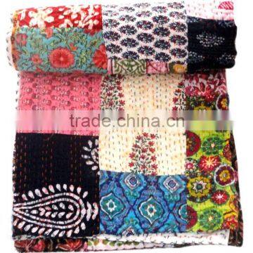 RTHKG-19 Indian Bengali Designer Patchwork Print Cotton Fabric Kantha Gudari BedspreadTraditional Manufacturer Wholesaler Throw