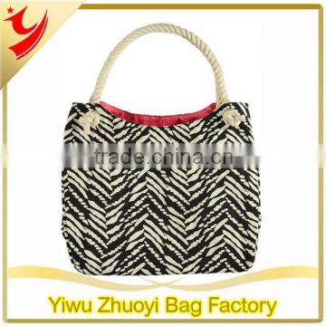 Black And White Safari Print Beach Tote Bag With Rope Handle