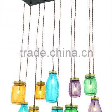 DIY Colourful Glass Pendant Lamp,10 Multicoloured Glass Bottles Pendant Light