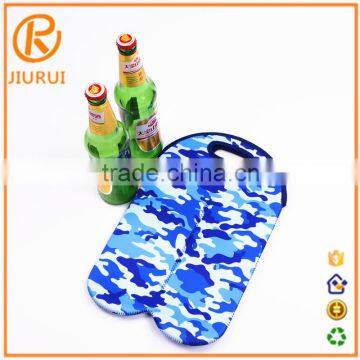 Promotion OEM colorful printing neoprene 2 bottles pack beer can cooler holder