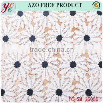 Big black stamen white petals chemical lace embroidery fabric for dress